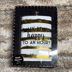 Striped Gold and White Flask. Gift flask. NIB Why Limit happy To an hour